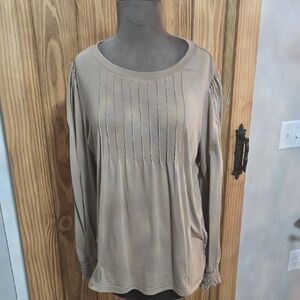 SHEIN Taupe Pleated Long Sleeve Blouse